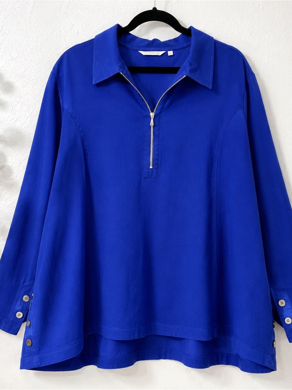 Soft Surroundings Tencel Lyocell Tunic Top 3X Blue Quarter Zip Collared Blouse